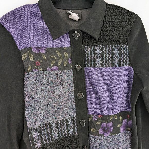 Vintage 90s First Option Suede Look Jacket Cottagecore Patchwork Medium Petite - Picture 9 of 14